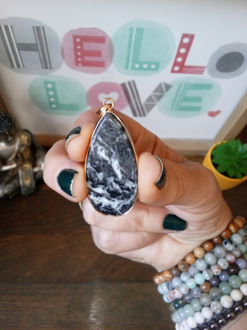 Zebra Jasper 🦓 Black & White Teardrop Pendant For Necklace